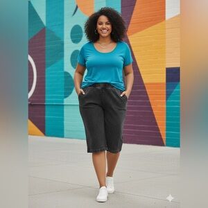 Denim & Co.® Size 18W New Black Denim Skimmer Pants Cotton/Spandex